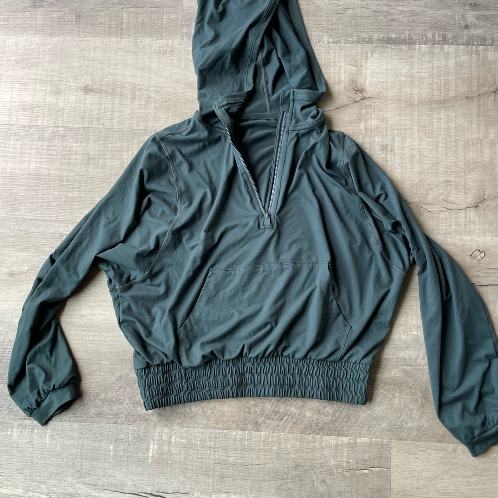 Women’s Dark Green Quarter Zip Hooded Pullover